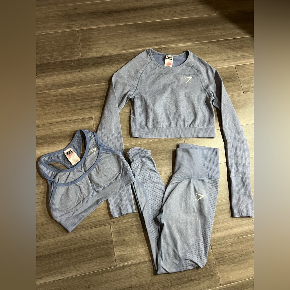Gymshark Adapt Seamless 3pc Set Crop Top Leggings Sports Bra | Womens S/M
